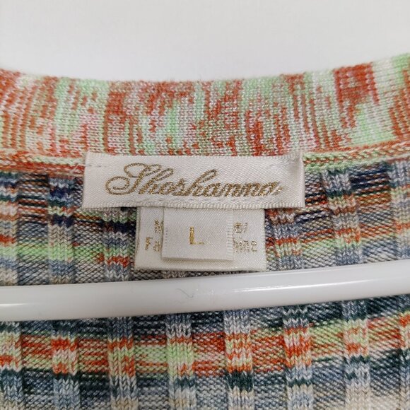 Shoshanna Women's Mini Dress Size L Multicolor Scalloped Hem Knit Ribbed V Neck - Picture 6 of 14